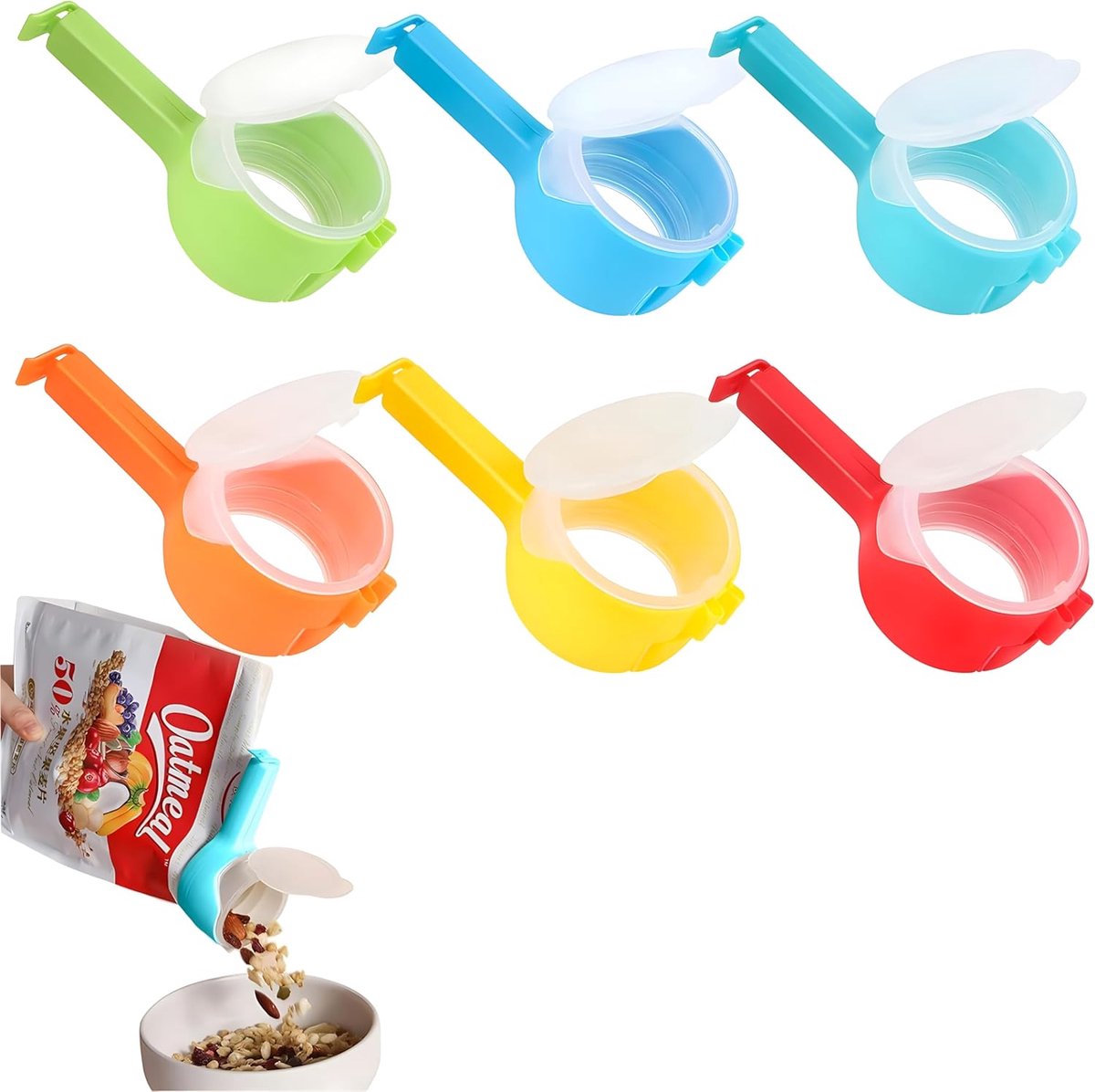 6 clips de sellado con agitador - Clips para sellar bolsas - Clip de sellado - Clips para conservar la frescura - Clips para bolsas de alimentos - Clips reutilizables para alimentos - Abrazaderas para bolsas - Para sellar alimentos - Clips para conservar