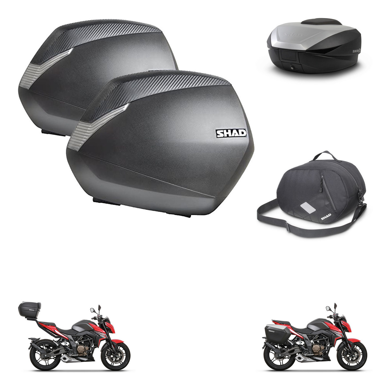 Baul Trasero + Maletas Laterales + Bolsa Interna + Herraje 3P + Herraje Montaje Sh36 Sh 36 Sh59x Alu KIT-263637