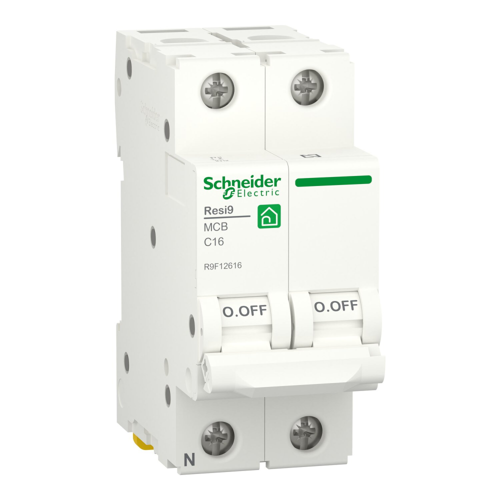 Schneider Electric R9F12616 - Interruptor Magnetotérmico Residencial Resi9 16A 1P+N Curva C 6kA 230V, Norma IEC/EN 60898-1