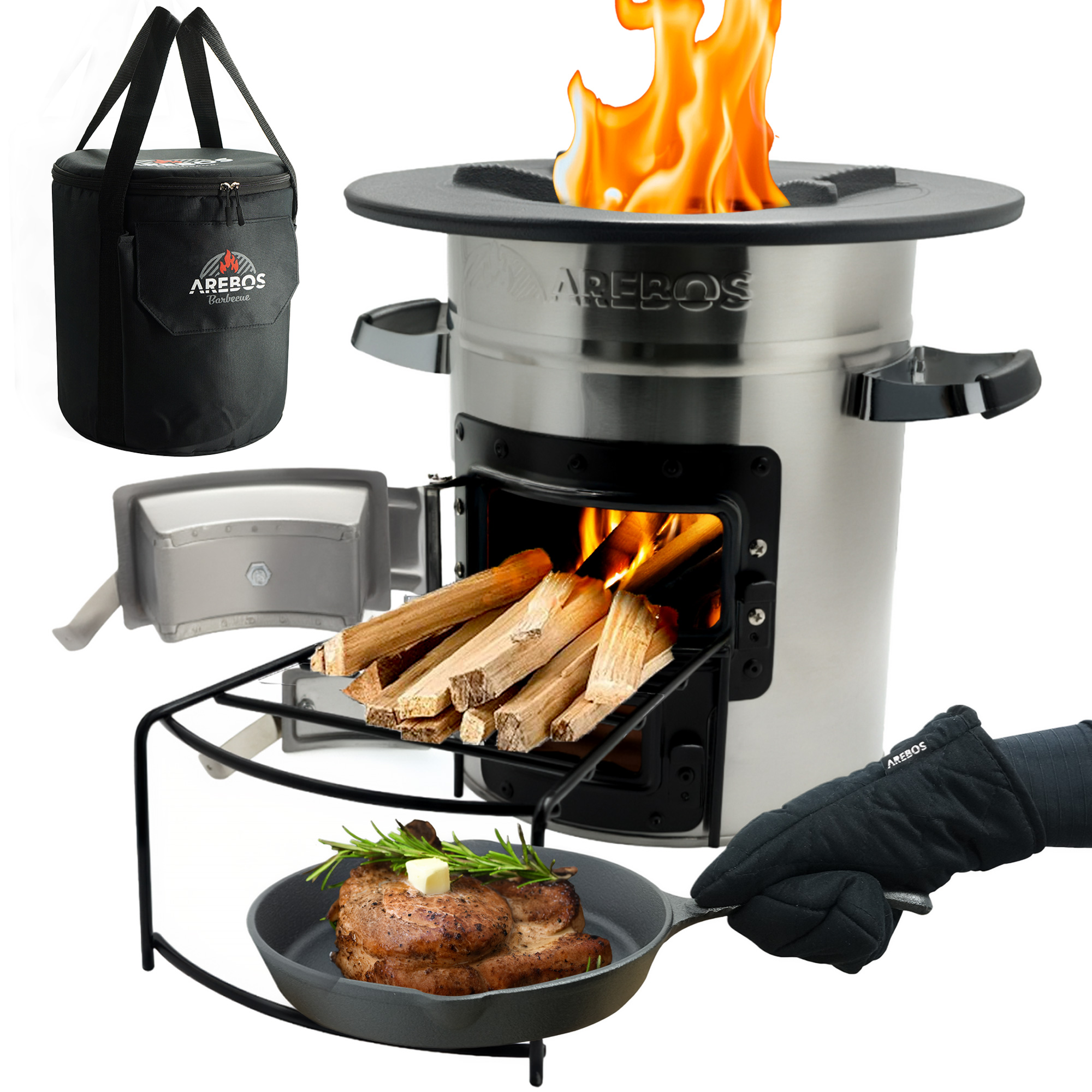 AREBOS Horno Rocket incl. Sartén grill Barbacoa Estufa Rocket Estufa de camping