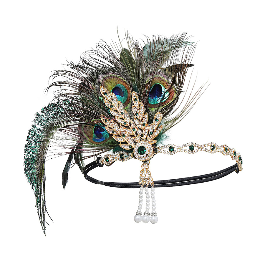 Vintage Diadema de Plumas, Diadema de Plumas Blancias con pedrería