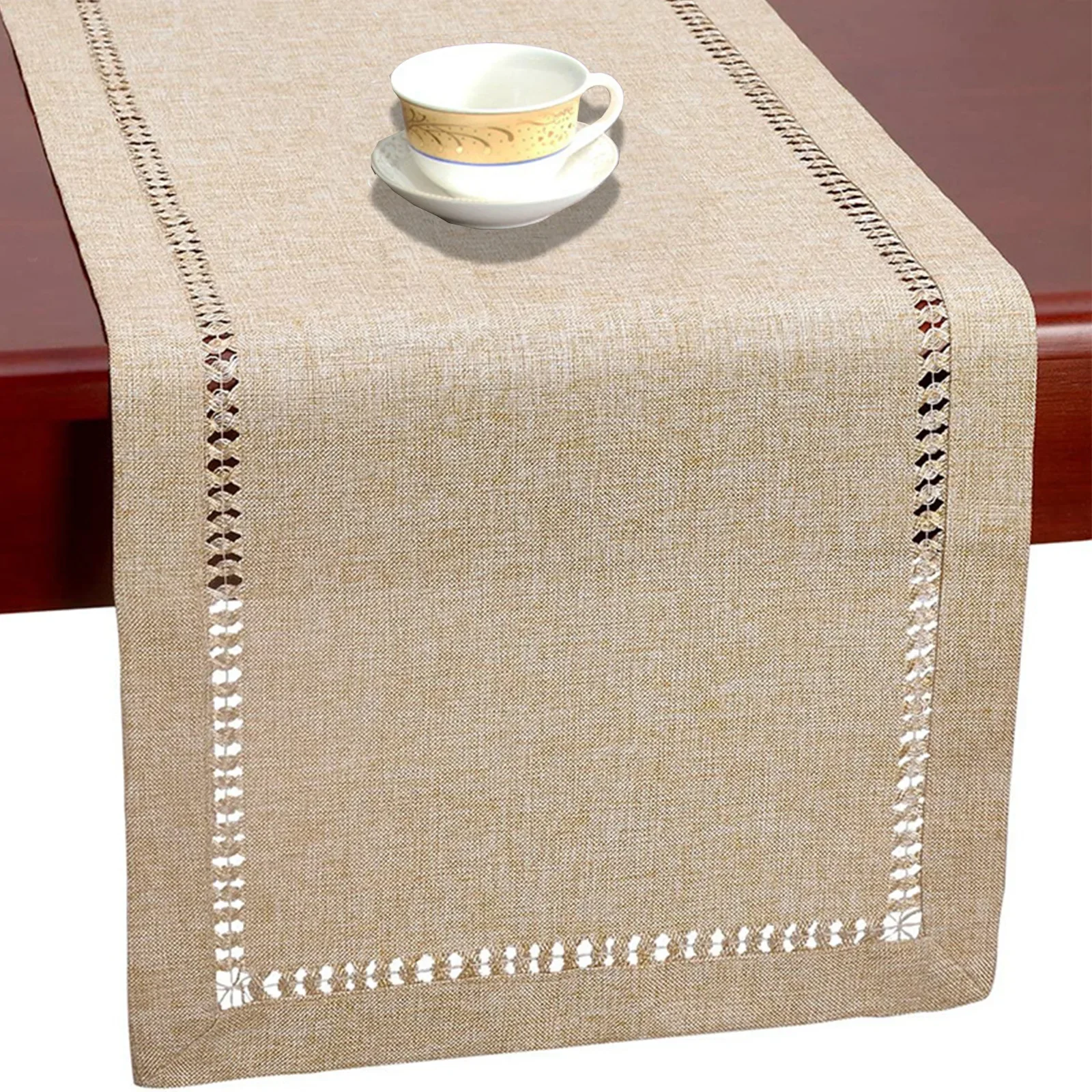 TK Mantel Rectangular Hecho a Mano Hemstitch Gris Para Mesa De Comedor O Armario 32x183CM Decoración Familiar Para Cocina