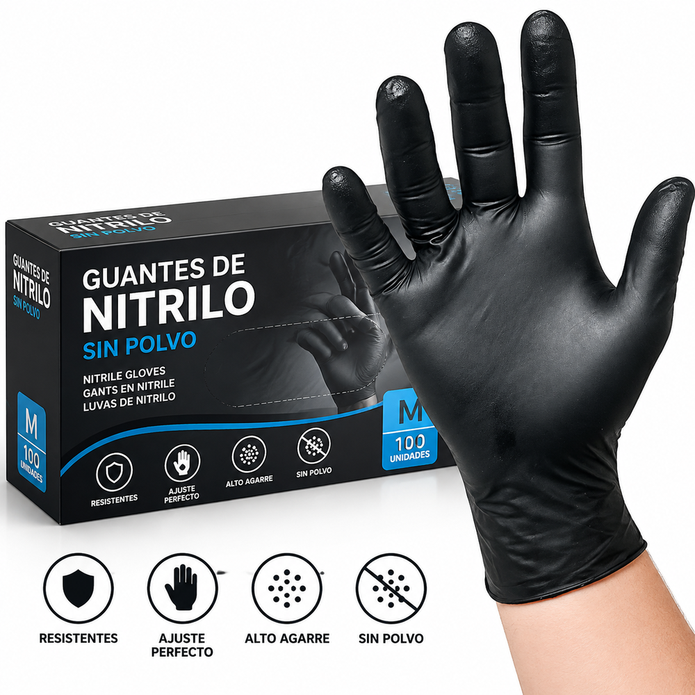 Guantes de Nitrilo sin Polvo Karawan  - 100 unidades - Color Negro - Naturex 626.