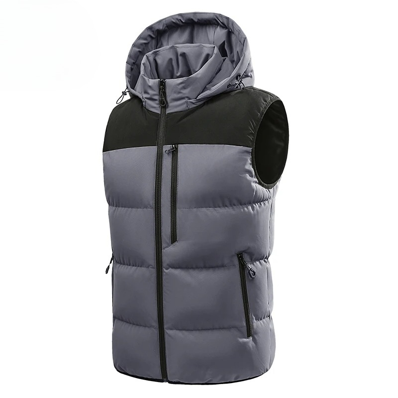 TK Chaleco De Punto De Cuello Alto Para Hombre Con Capucha Desmontable Y Forro De Poliéster Resistente Al Viento Para Otoño E Invierno Sin Mangas Cierre De Cremallera Estilo Casual