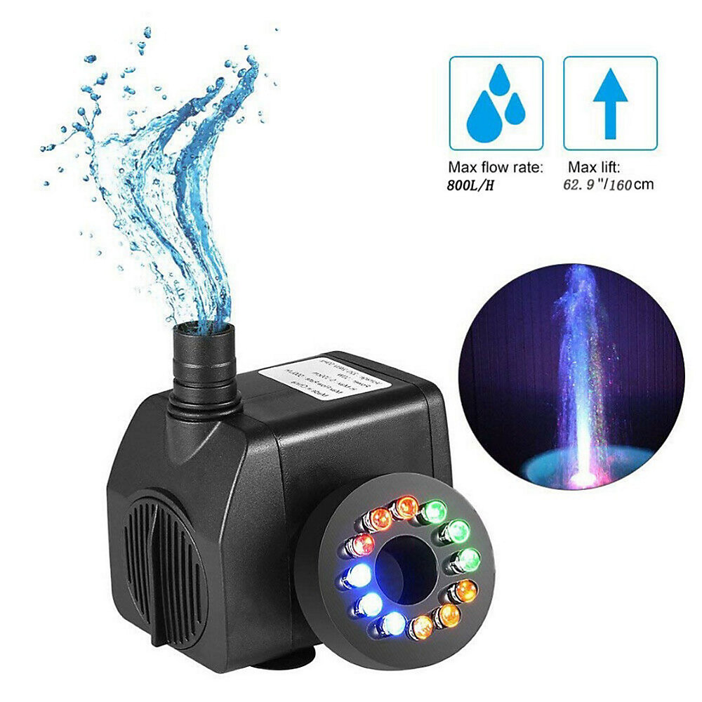 CA Bomba sumergible con luz de color, 8 W, 220 V, con 12 LED de color para fuente, piscina, jardín y acuario.