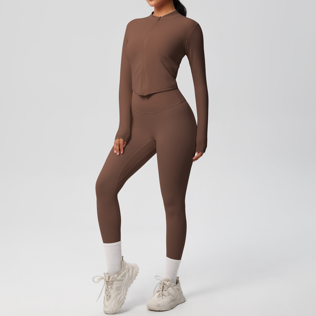 OmHO Traje de Yoga de 2 UDS., Conjunto Deportivo de Gimnasio para Mujer, chándales para correr con Cremallera, ropa Deportiva de entrenamiento, Camisa Deportiva Larga de manga, ropa de Yoga