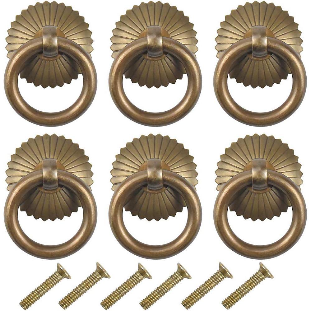 CA Tiradores de bronce para muebles vintage de Direct Power SARL (6 unidades), tiradores de aro para cajón, tiradores antiguos, pomo para armario