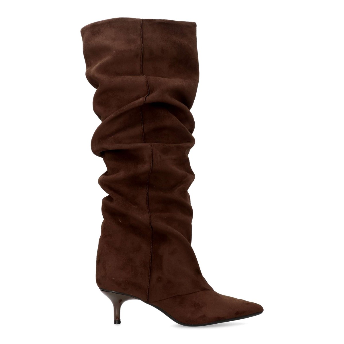 Corina - Botas altas mujer caña arrugada slouchy de antelina tacón 5 cm color café ideales para invierno