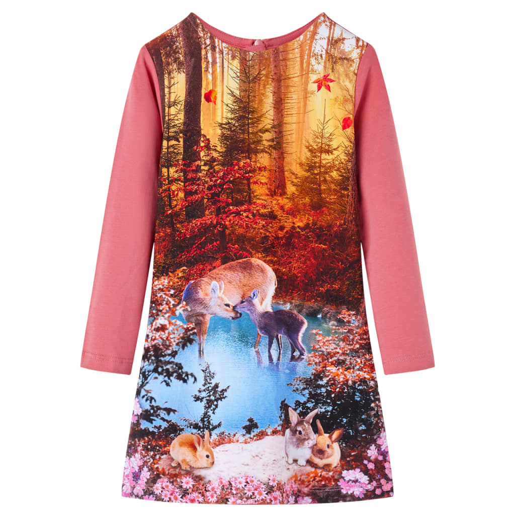 vidaXL Vestido infantil de manga larga rosa 128