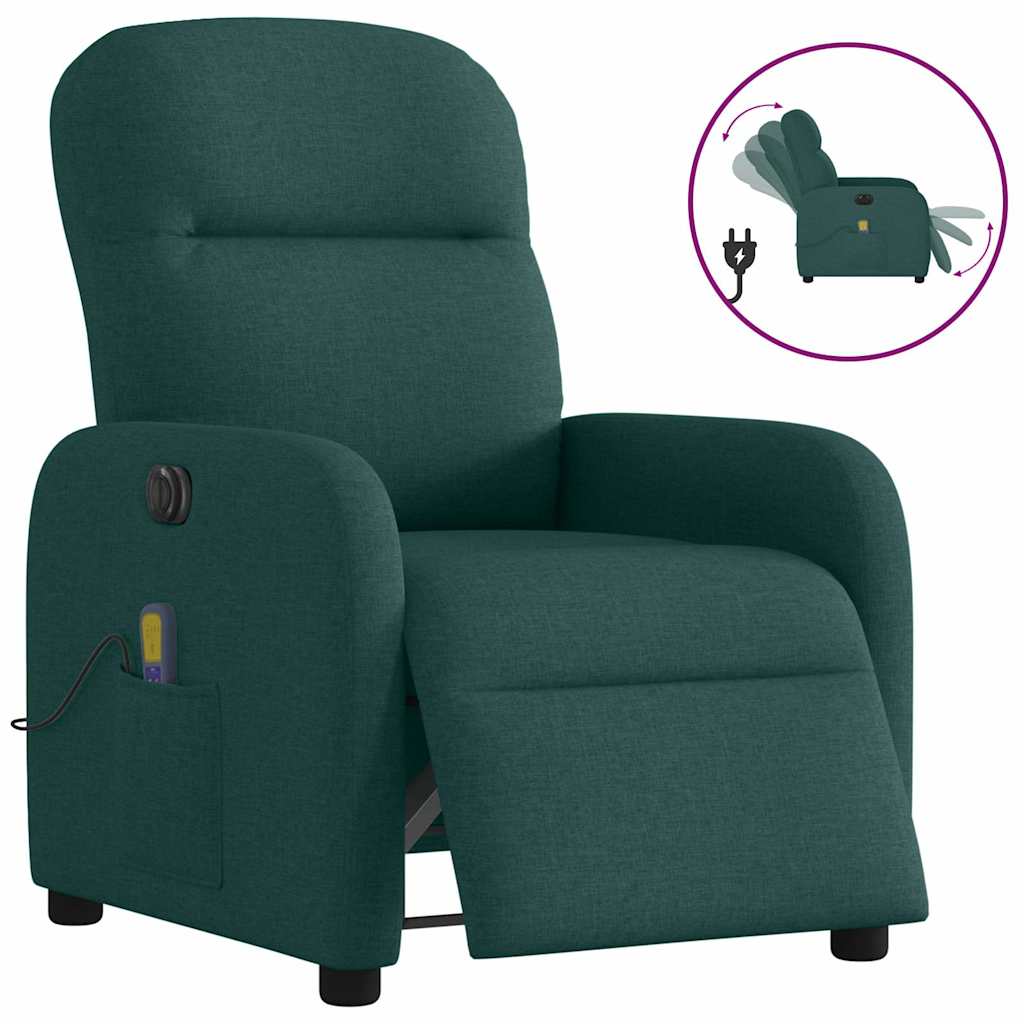 vidaXL Sillón reclinable de masaje eléctrico tela verde oscuro