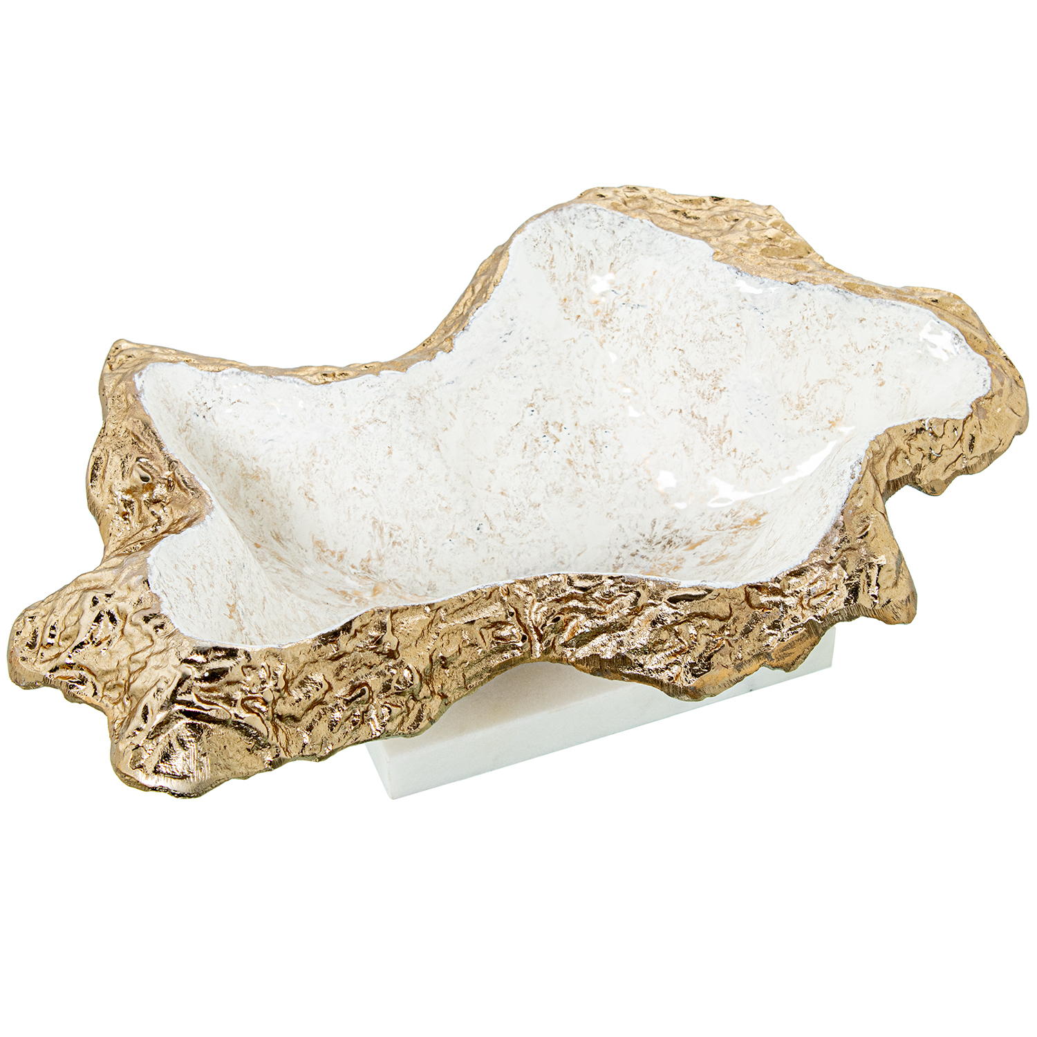 Centro aluminio dorado, blanco con base mármol, medidas 34x21x14 cm Fijalo