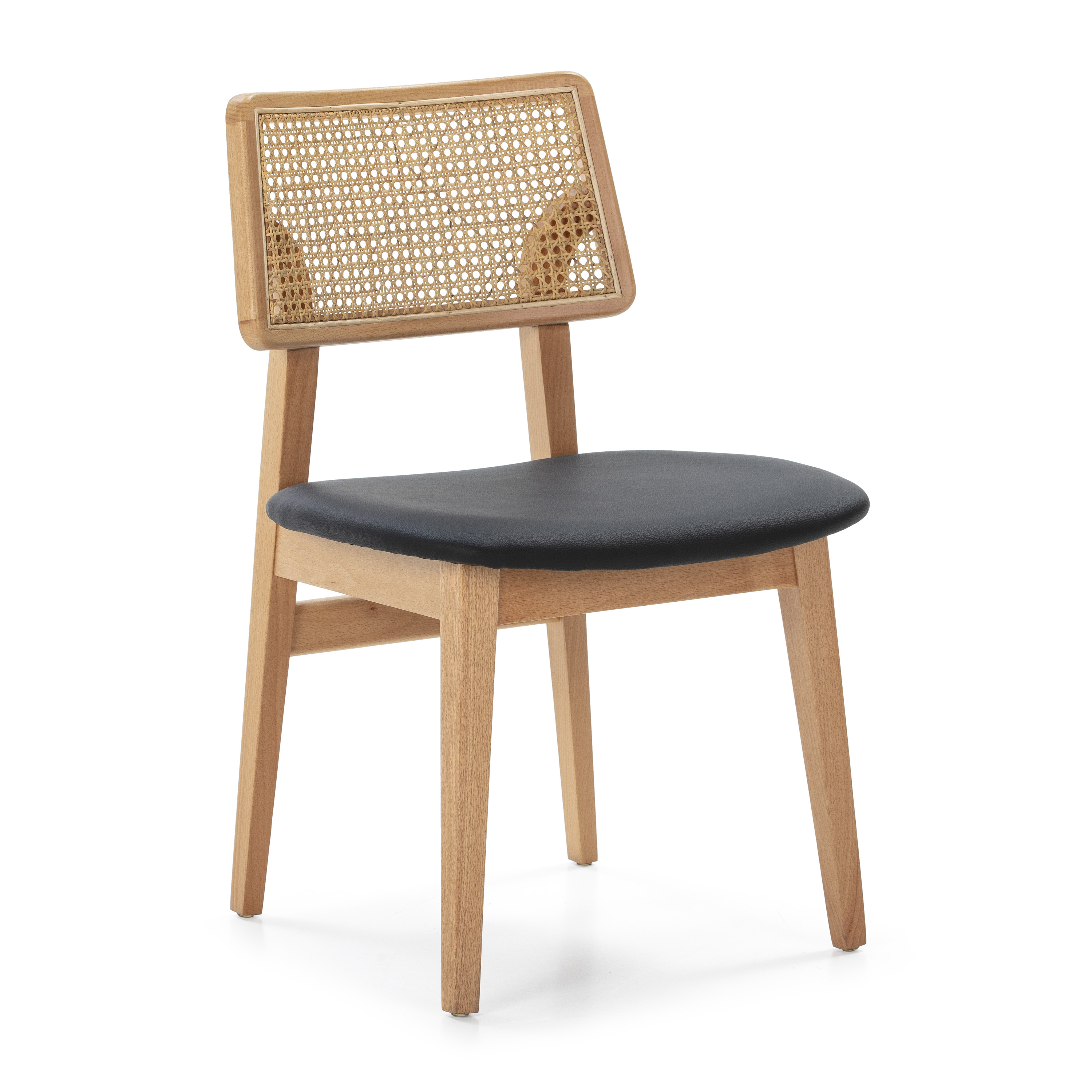 Silla 52x54x80 madera natural polipiel xh23b negro ratan natural, de madera, p.piel, ratán, color natural, negro, 52x54x80 cm Fijalo