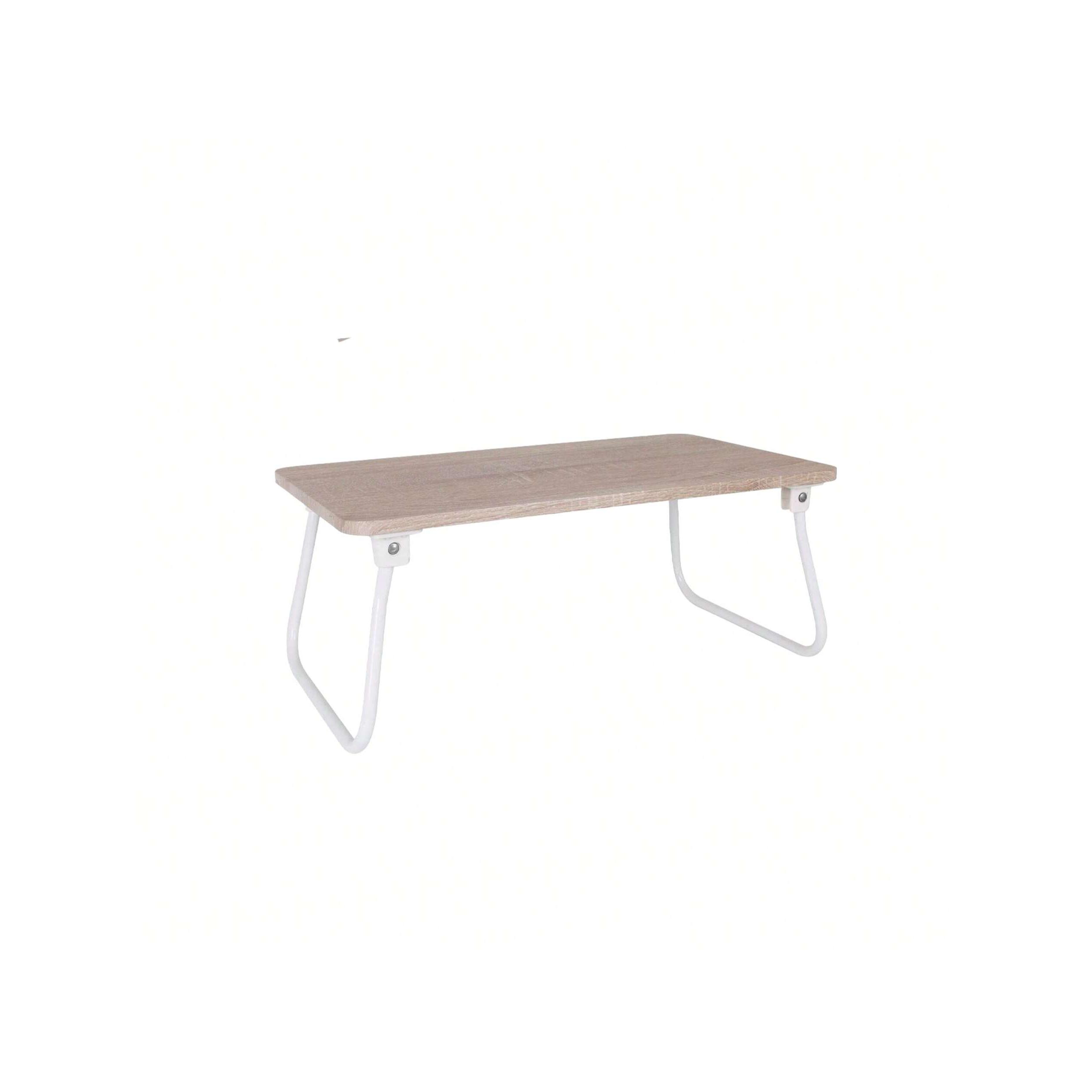 Mesa Plegable Portátil para Cama o Sofá – Superficie de Madera Clara con Patas de Metal Blancas – Ideal para Ordenador Portátil, Desayuno o Estudio