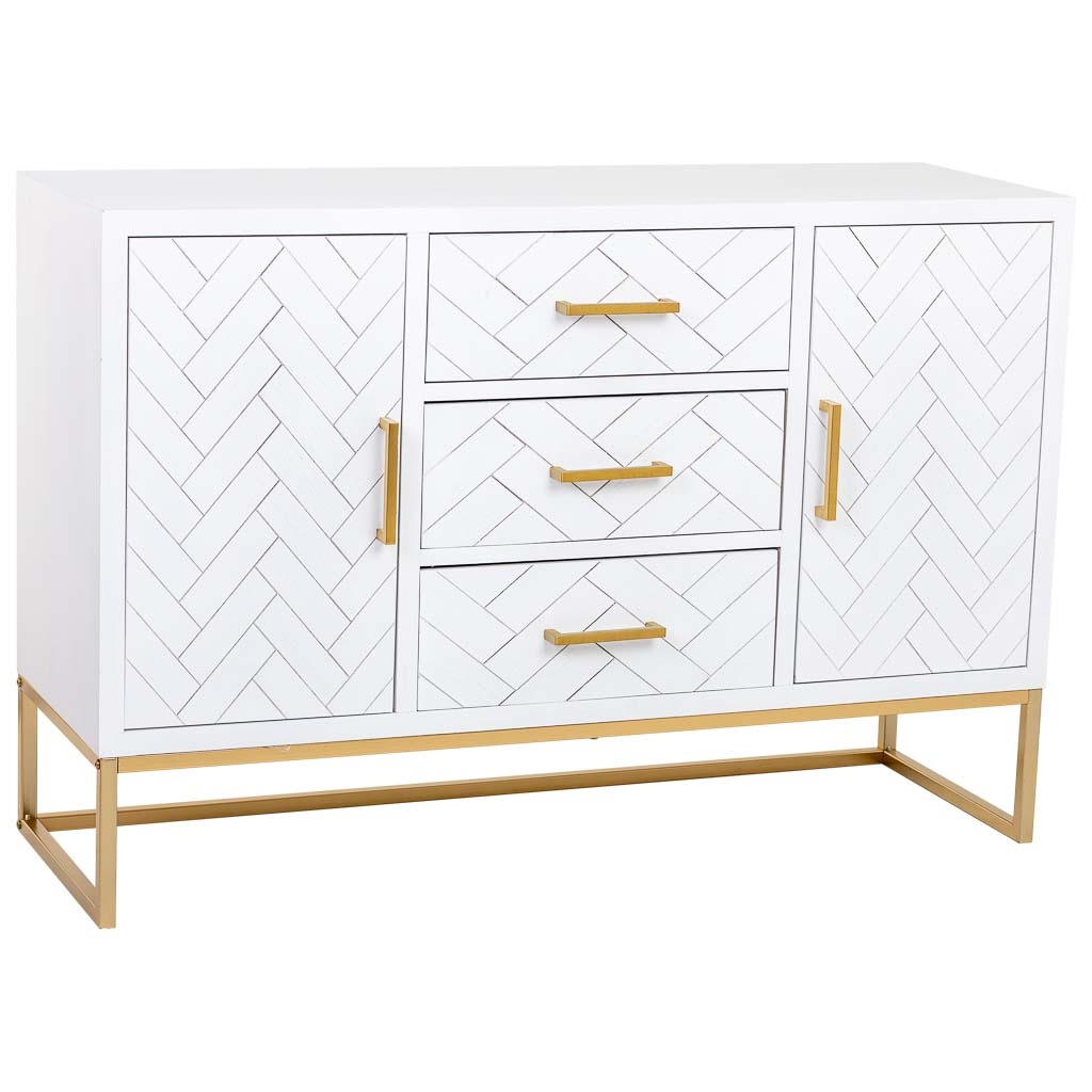 Wonderlust Deco - Aparador de 3 cajones y 2 puertas de madera y metal 120x40,5x81h cm Blanco 120x40,5x81h cm