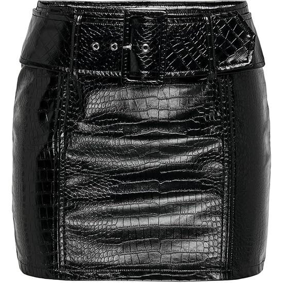 Mini falda de polipiel negra con estilo de cocodrilo - Only