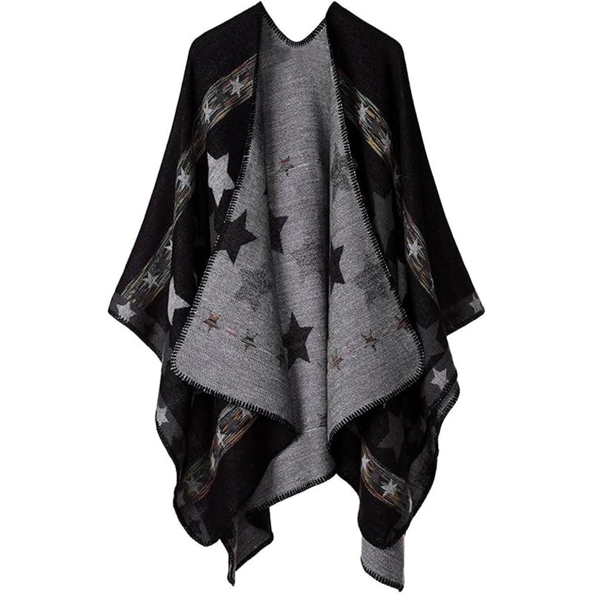 Bufanda tipo capa para mujer - Bufanda - Bufanda de imitación de cachemira - Elegante - Cálida y cómoda - Ideal para el invierno - Negra - Talla única - Cortavientos y cálida
