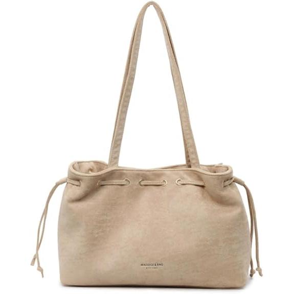 Bolso de gamuza retro tipo bucket casual para viajes universidad bandolera con cordón bolso de mano para mujeres con correas de hombro tipo tote