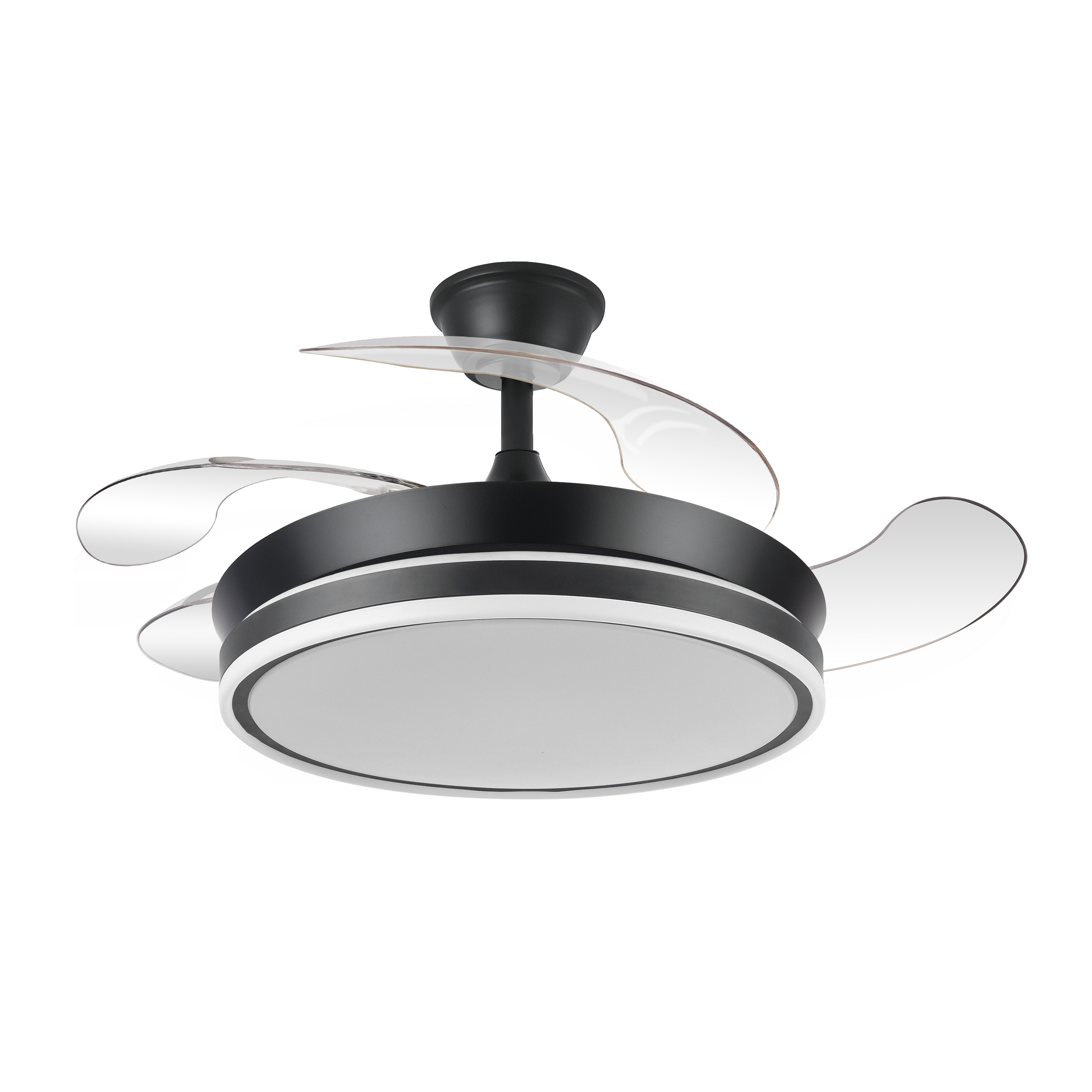FABRILAMP ABRILA Ventilador Dc Bayomo NEGRO MINI 59w 6980lm 91d 4asp.desplegables 3000-4000-6000k Remoto, Regulable Intensidad, Temporizador, Memoria MODO VERANO/INVIERNO Incluye mando a distancia y dos tijas de 10 y 25 centímetro CALIDAD GARANTIZADA