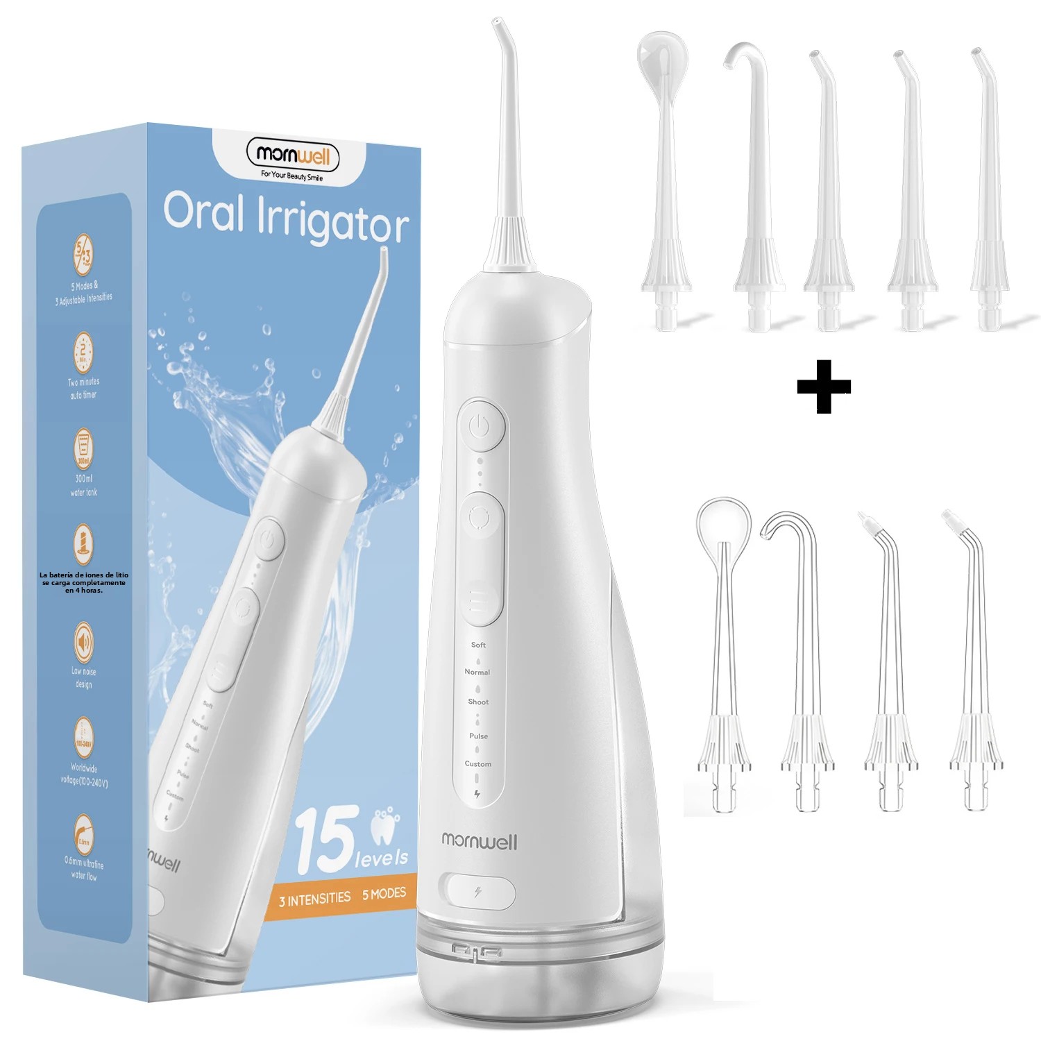 TK Mornwell Water Dental Flosser Pick Para Dientes 4 Modos 13 Niveles De Agua Portátil Sin Cable Tanque De 300ML Limpieza De Picos F42(F5048)