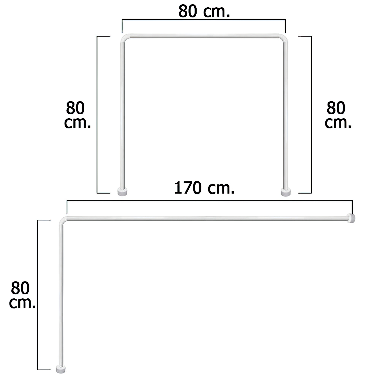 SANCO STORE - MAURER Barra Para Cortina Ducha Universal Aluminio Blanco 80 x 170 cm.