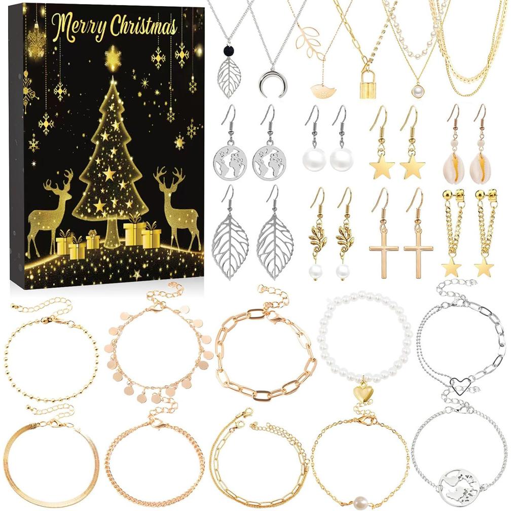 Calendario De Adviento De Joyería 24 Días Regalo Navideño Para Mujeres Y Adolescentes Con Pulseras Collares Aretes Y Anillos