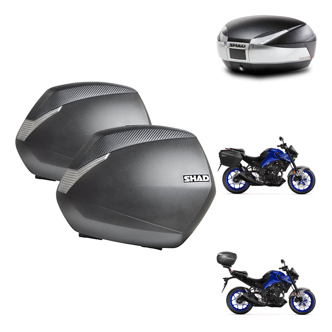 Baul Trasero + Maletas Laterales + Herraje 3P + Herraje Montaje Sh36 Sh 36 Sh48 Titanium Premium KIT-270622