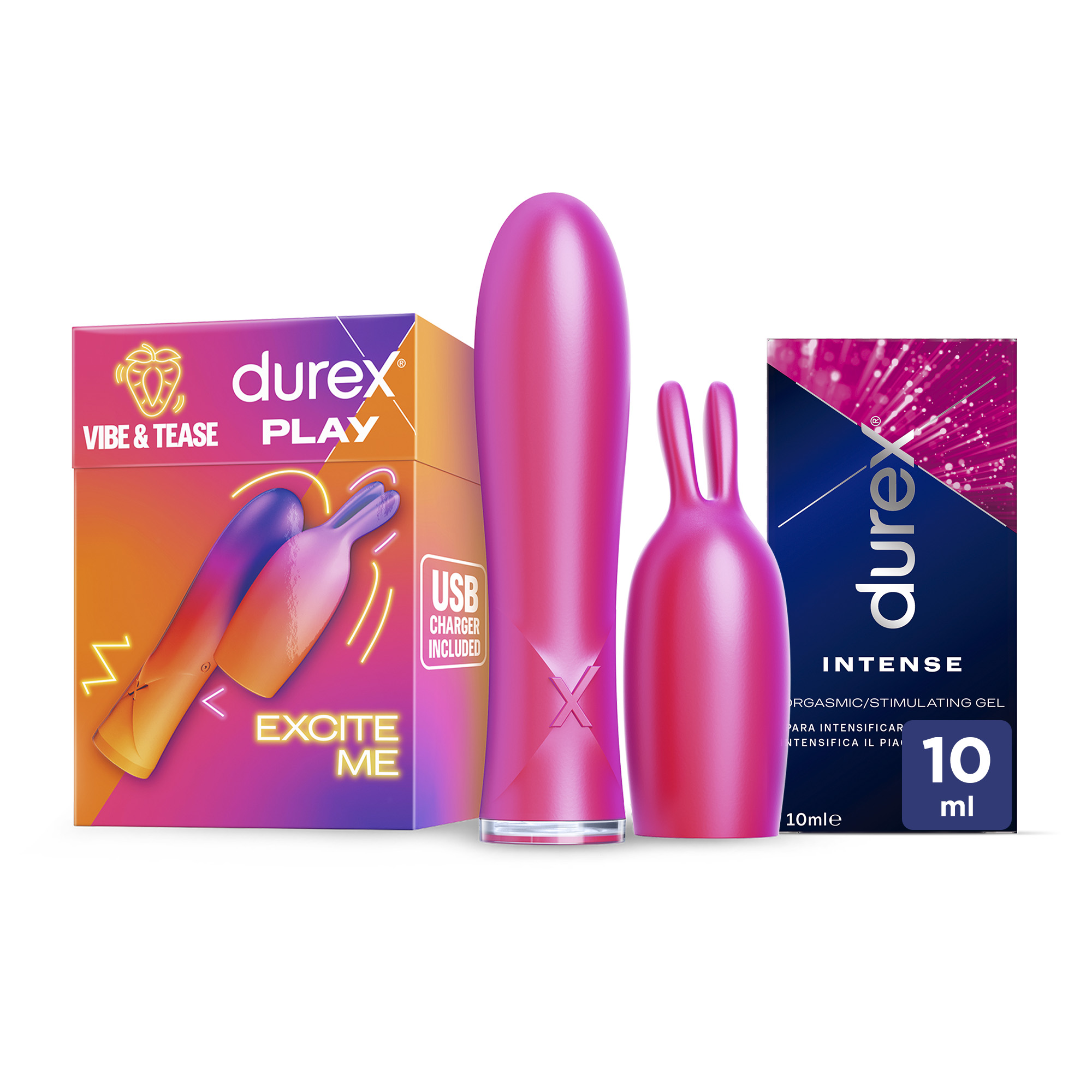 Durex Conejito Vibrador 2 en 1 VIBE & TEASE + Lubricante Intense Orgasmic Gel 10 ml