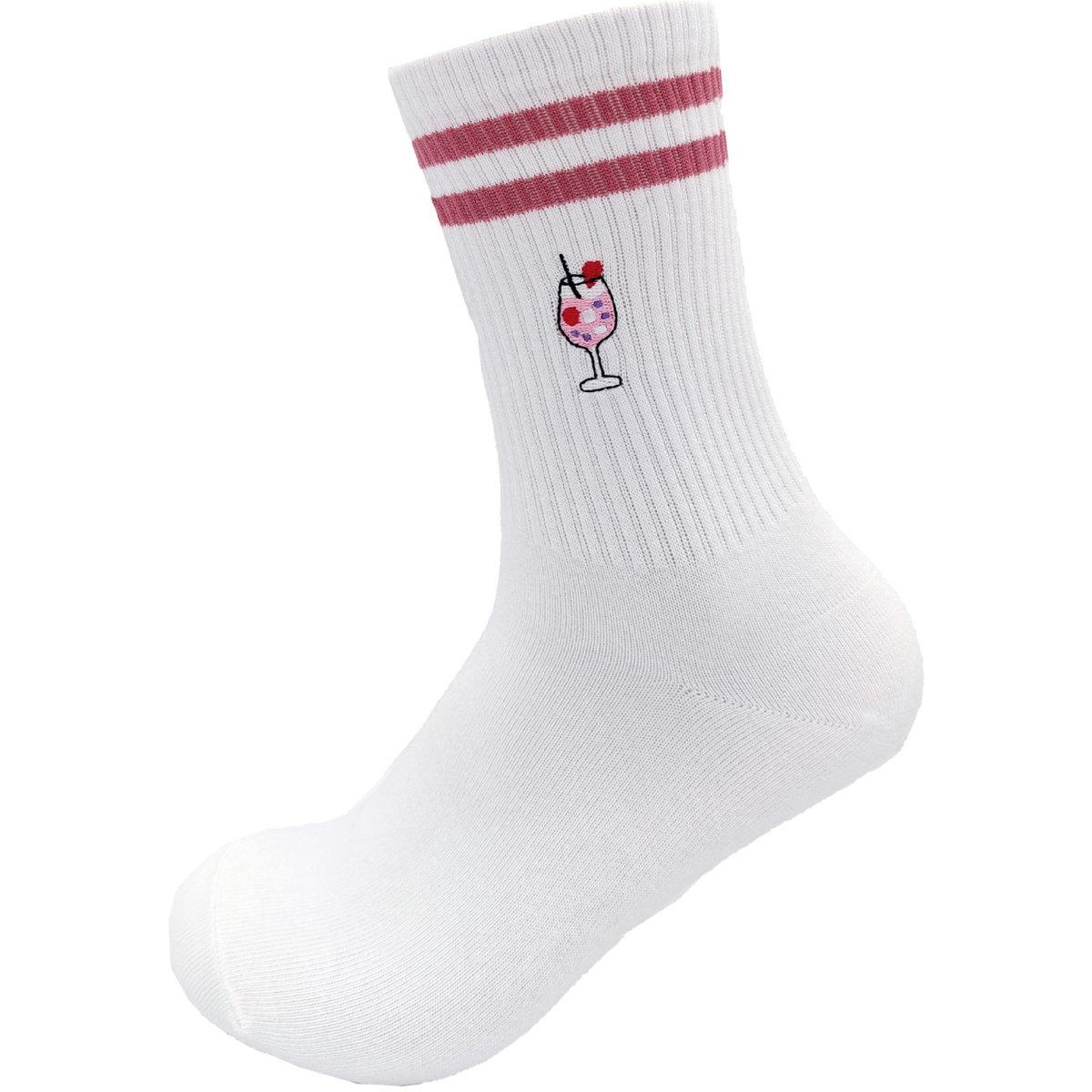 3 paar geborduurde sokken, dames tennissokken - leuke sportsokken - witte halfhoge sokken - kledingaccessoires, Roze