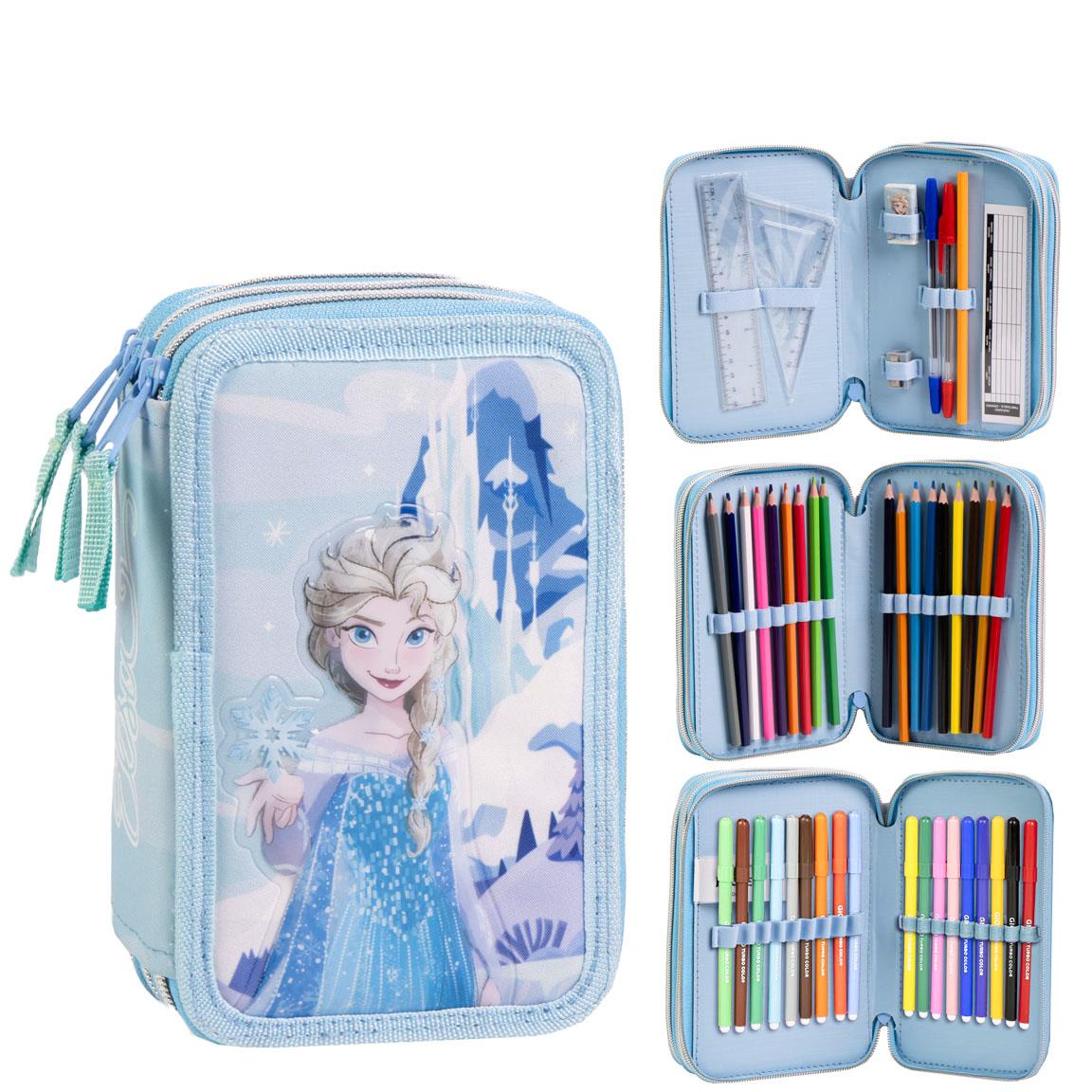 Estuches y Plumiers Frozen Niñas - Portatodos Escolares con Cremallera y Varios Compartimentos, con Accesorios de Papelería, Licencia Oficial Disney, para Colegio y Vuelta al Cole