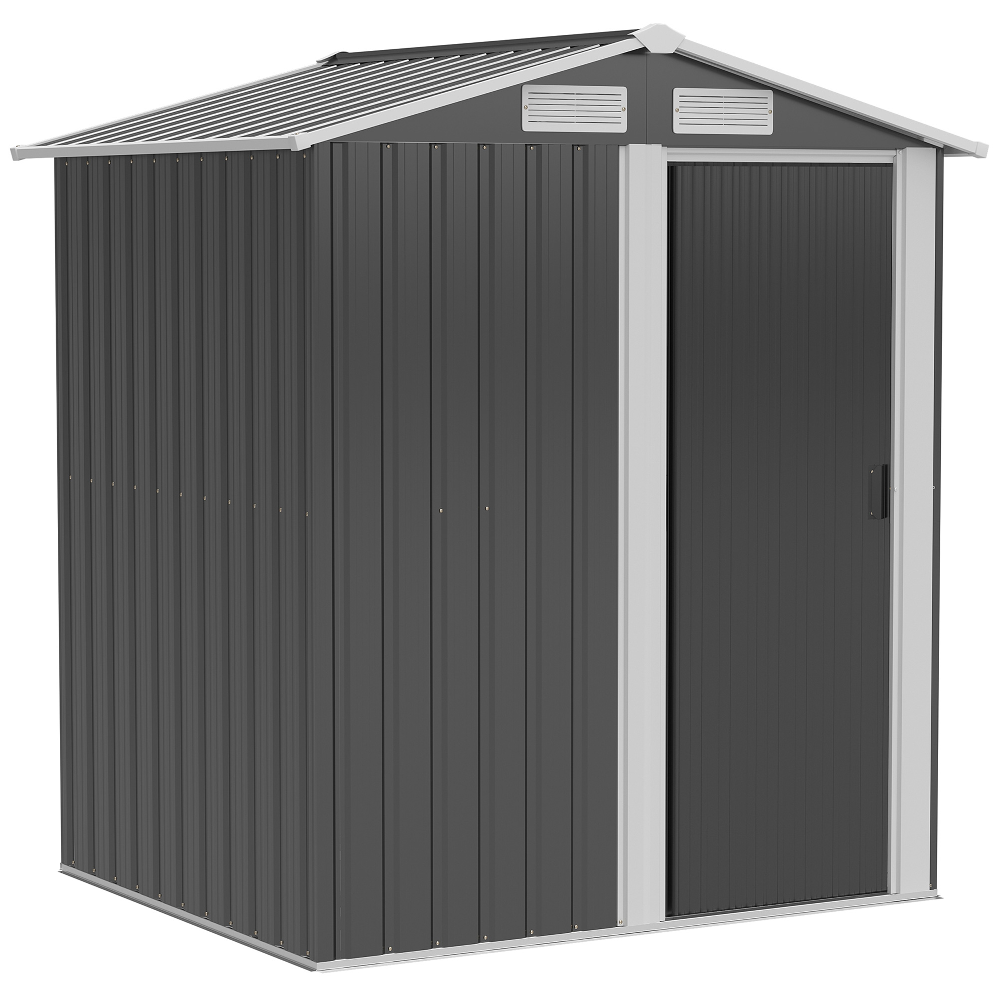 Outsunny Caseta de Jardín de 2 m² 152x132x188 cm Cobertizo Exterior de Acero Galvanizado con Puerta Corredera y Ventilaciones para Almacenamiento de Herramientas Base Incluida Gris