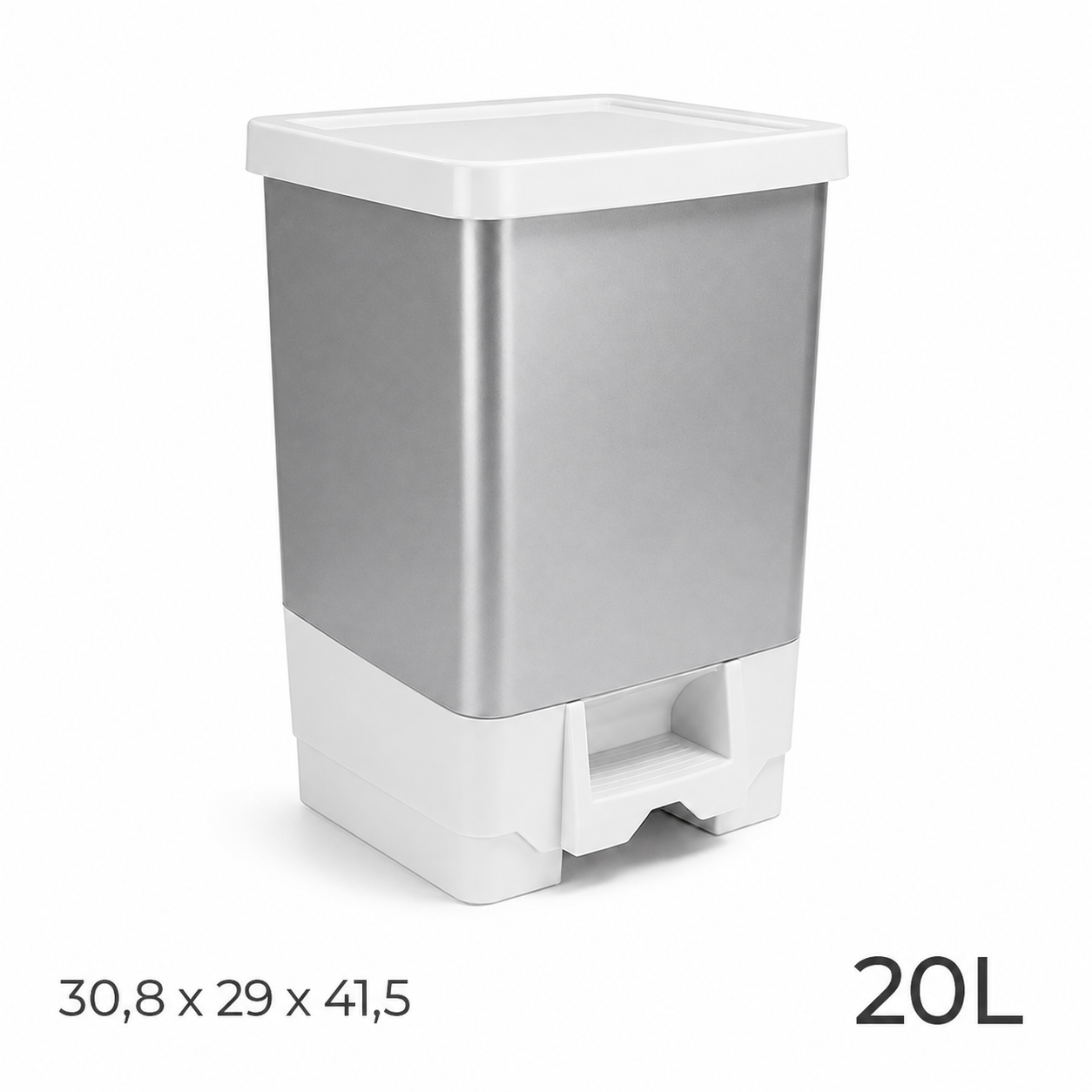 Cubo de basura con pedal y tapa, papelera rectangular para baño, cocina u oficina, 20L / 30L, 30,8 x 29 x 41,5 cm / 32,5 x 30 x 48,6 cm