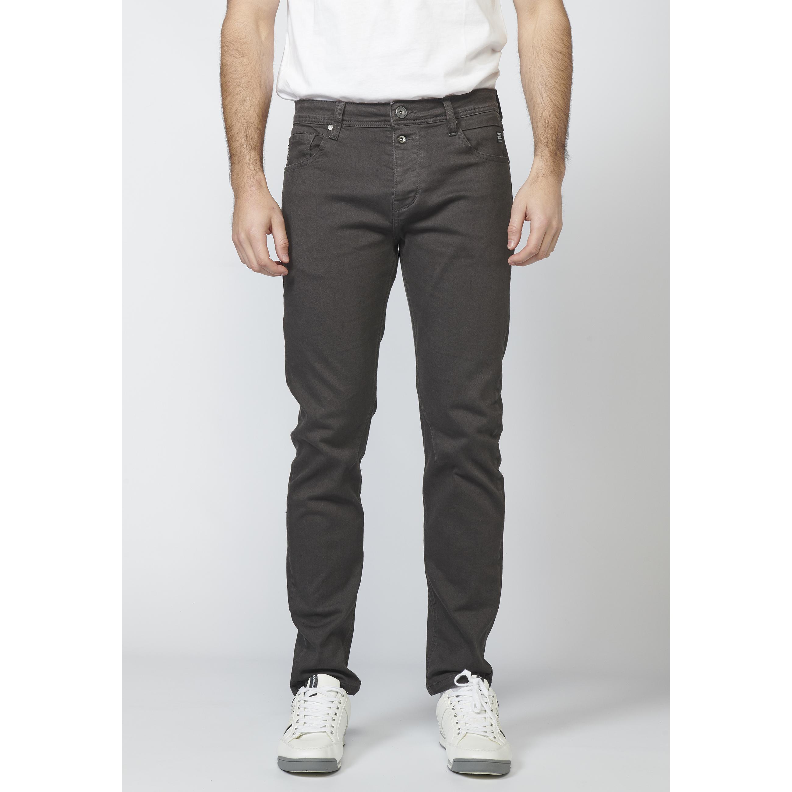 Koroshi - Pantalón vaquero hombre tapered fit con cadena extraíble, 98% algodón y 2% elastano, cinco bolsillos y cierre de botones metálicos