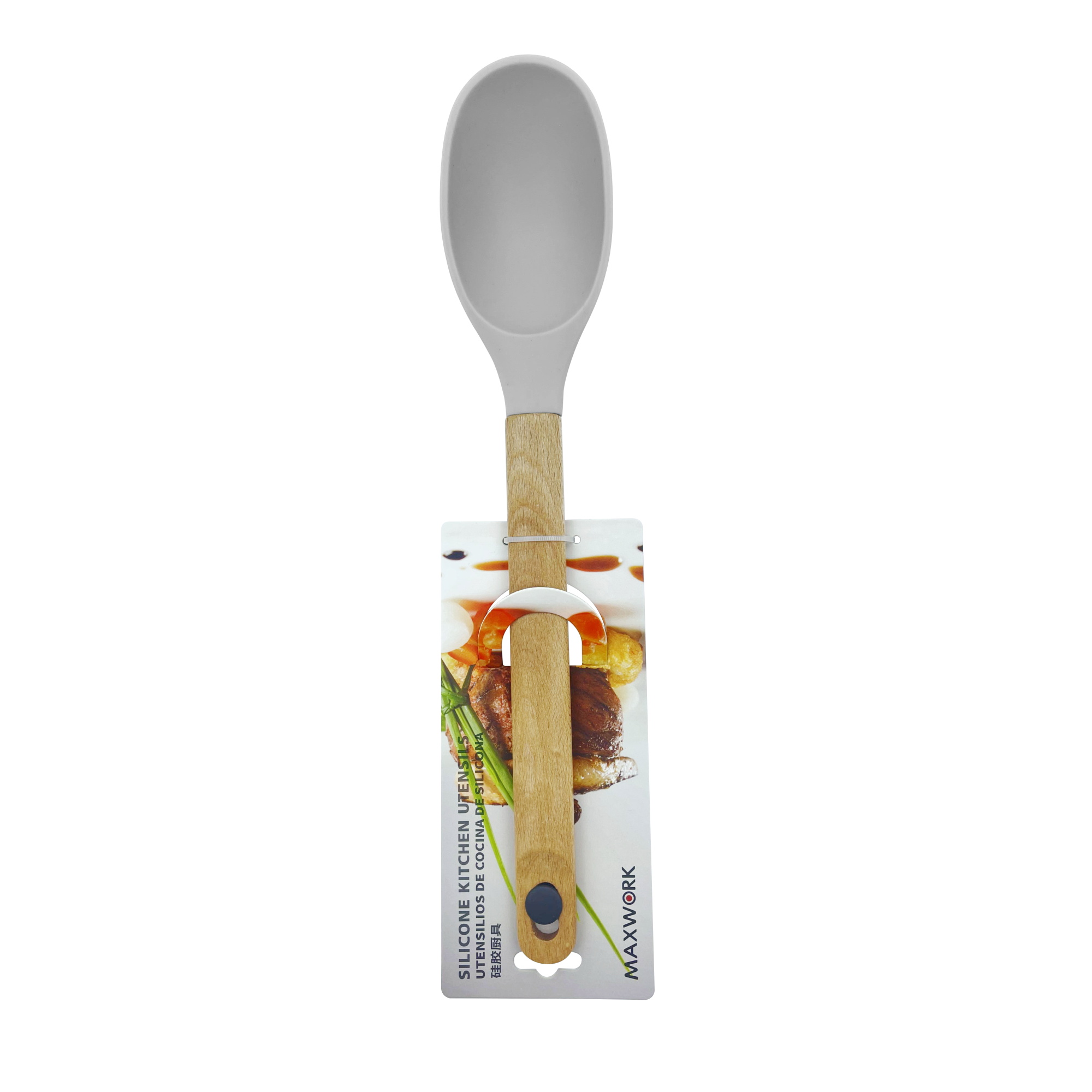 MAXWORK Cuchara de silicona 34cm con mango de madera,utensilios de cocina