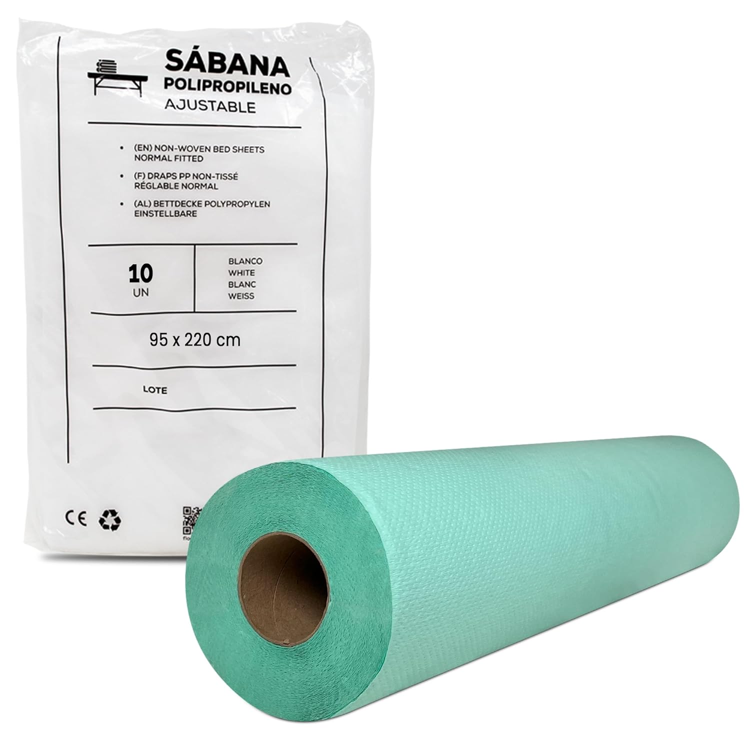 Pilbelles - Pack Rollo de Papel Camilla Parafinado Antigoteo 0,59 x 75m + 10 Sábanas Desechable Ajustable 95 x 220 cm