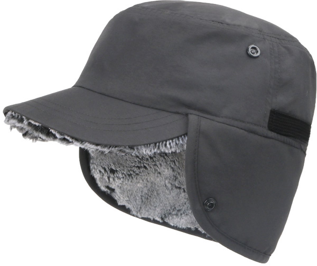 Wintermuts met rand en opvouwbare oorkappen, warme fleecevoering, aanbevolen voor een hoofdomtrek van 58-60 cm, Grijs.