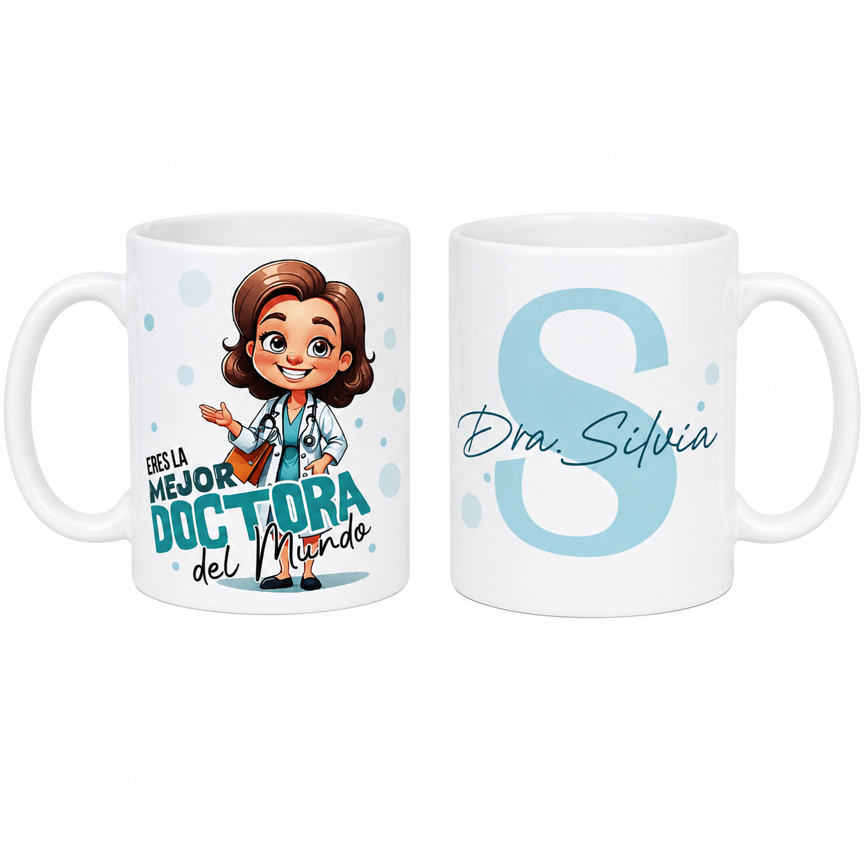 Taza Doctora Médica Personalizada con Nombre e Inicial Eres la Mejor Doctora del Mundo Regalo Medicina Graduación Cumpleaños Navidad 330 ml Enna Blues Designs