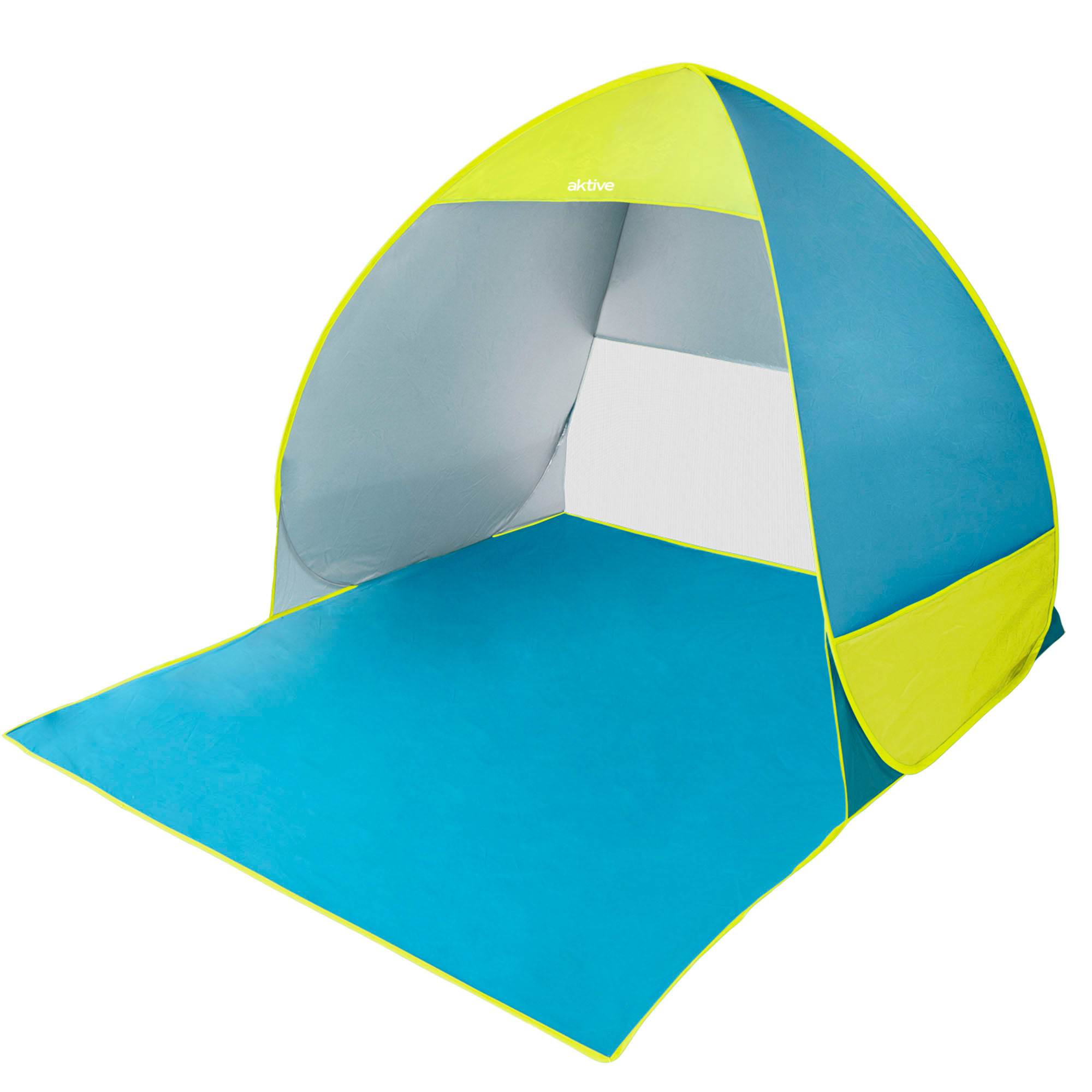 Aktive - Tienda de playa, montaje pop-up, azul y verde, 140x160x110 cm, protección UV50, revestimiento plateado, tejido de poliéster, ideal para 2 personas, incluye funda de transporte, tienda campaña playa