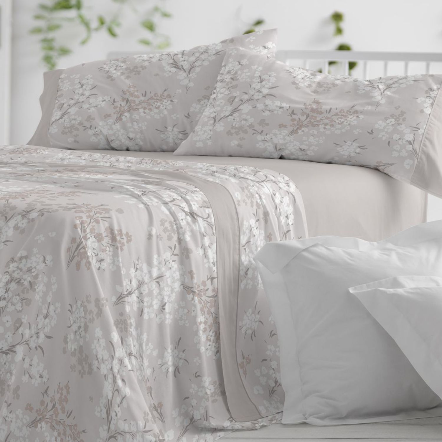 Juego Sábanas BURRITO BLANCO 100% Algodón Franela Diseño Flores Románticas Azul - Cálido, Tacto Suave, Larga Duración - Cama 90-180cm