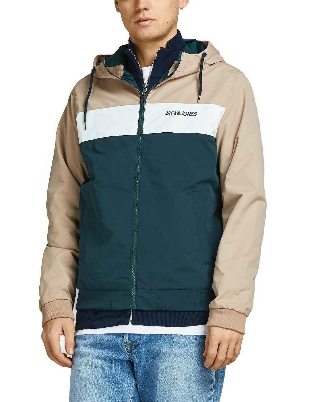 Chaqueta Jack & Jones Rush beige y verde con capucha hombre