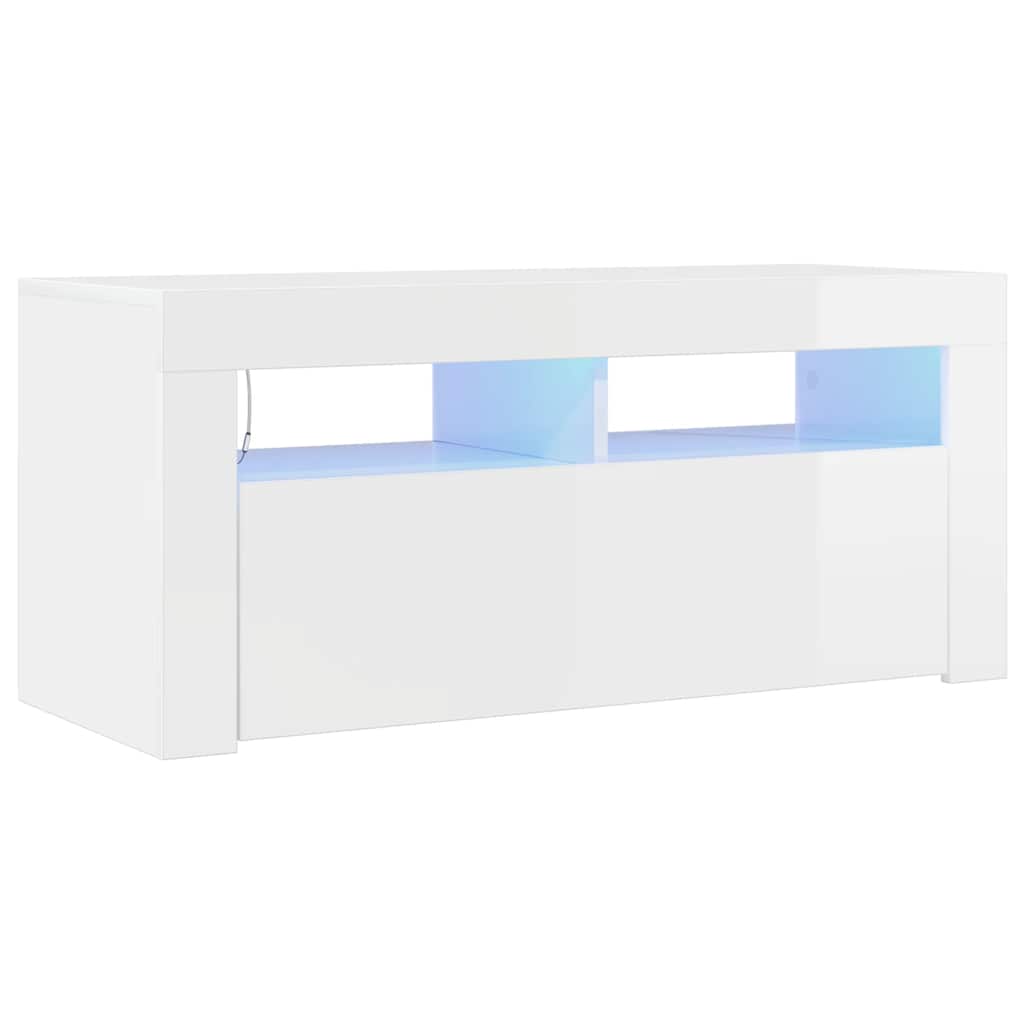 vidaXL Mueble de TV con luces LED blanco brillante 90x35x40 cm