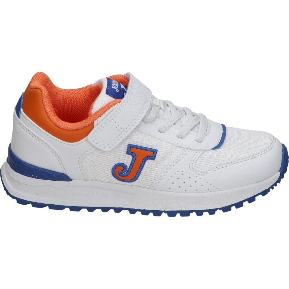JOMA | Zapatillas Joma Tornado JR para Niño – Deportiva en Color Blanco con Detalles en Azul y Naranja – Sneakers con Cordones y Velcro – Máxima Sujeción – Cómoda y Versátiles – Modelo JTORNS2508V