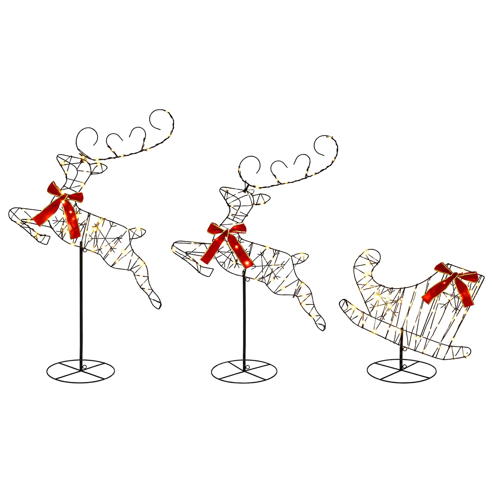 vidaXL Reno de Navidad con trineo 3 uds. 72 LED Multicolor