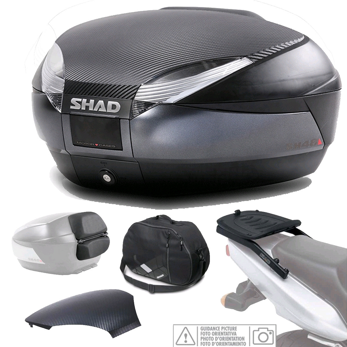 Kit Fijacion Y Maleta Baul Trasero Gris Oscuro + Respaldo + Bolsa + Tapa Sh48 KIT-SHAD-702