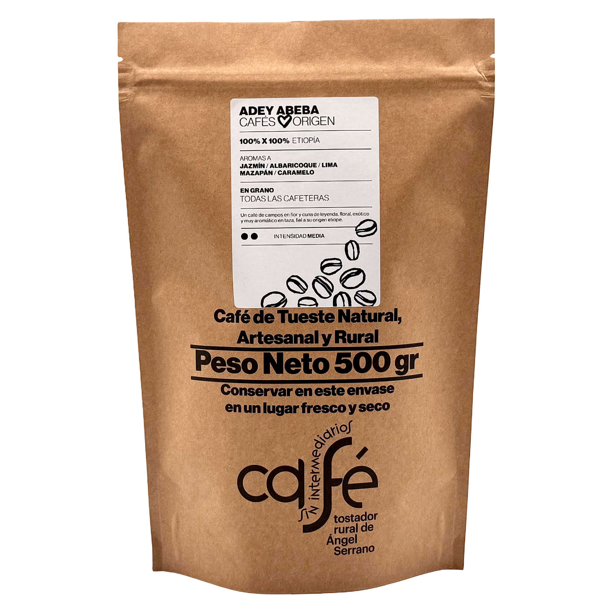 CAFÉ SIN INTERMEDIARIOS - 100% Etiopía - Adey Abeba - Ideal para tomar solo - Intensidad de sabor Media - Recién tostado y envasado - 500 g Grano o Molido (Exprés, Filtro, Italiana, Americana, Superautomática)