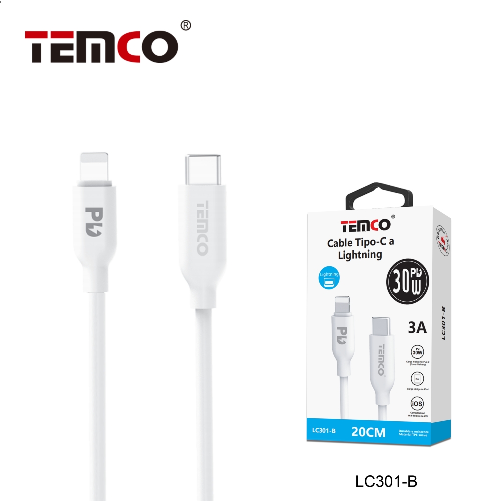 Cable 3A 5V 20cm Tipo C to Lightning Blanco