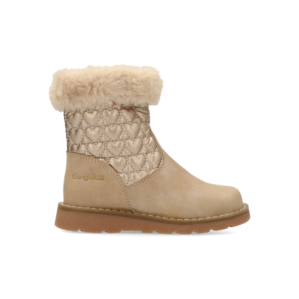 Conguitos - Botines corazones para niña, acolchados y cálidos con cuello de pelo sintético, ideal para looks informales y ocasiones especiales