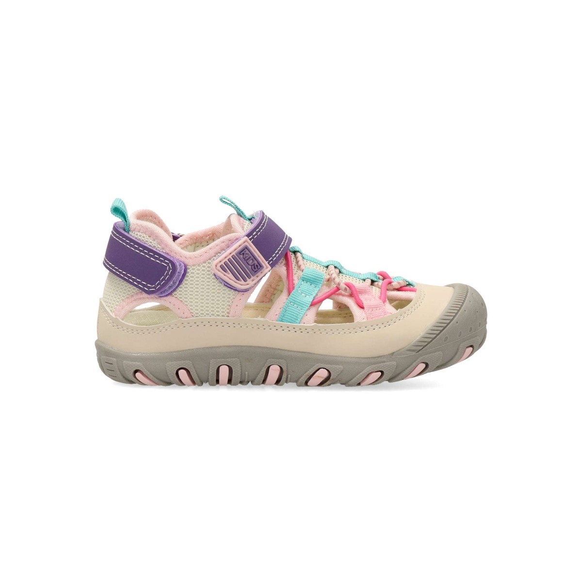 Peke's by Vanessa - Sandalias cangrejeras para niña con tira adherente, fabricadas en piel sintética y textil, suela de goma, planta acolchada y color kaki