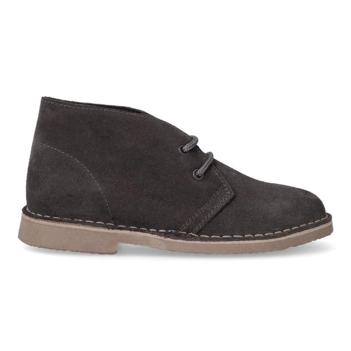 Vanessa Calzados - Botín safari BEN 514 de piel serraje con suela antideslizante y flexible, forro y plantilla en piel, color gris, fabricado en España