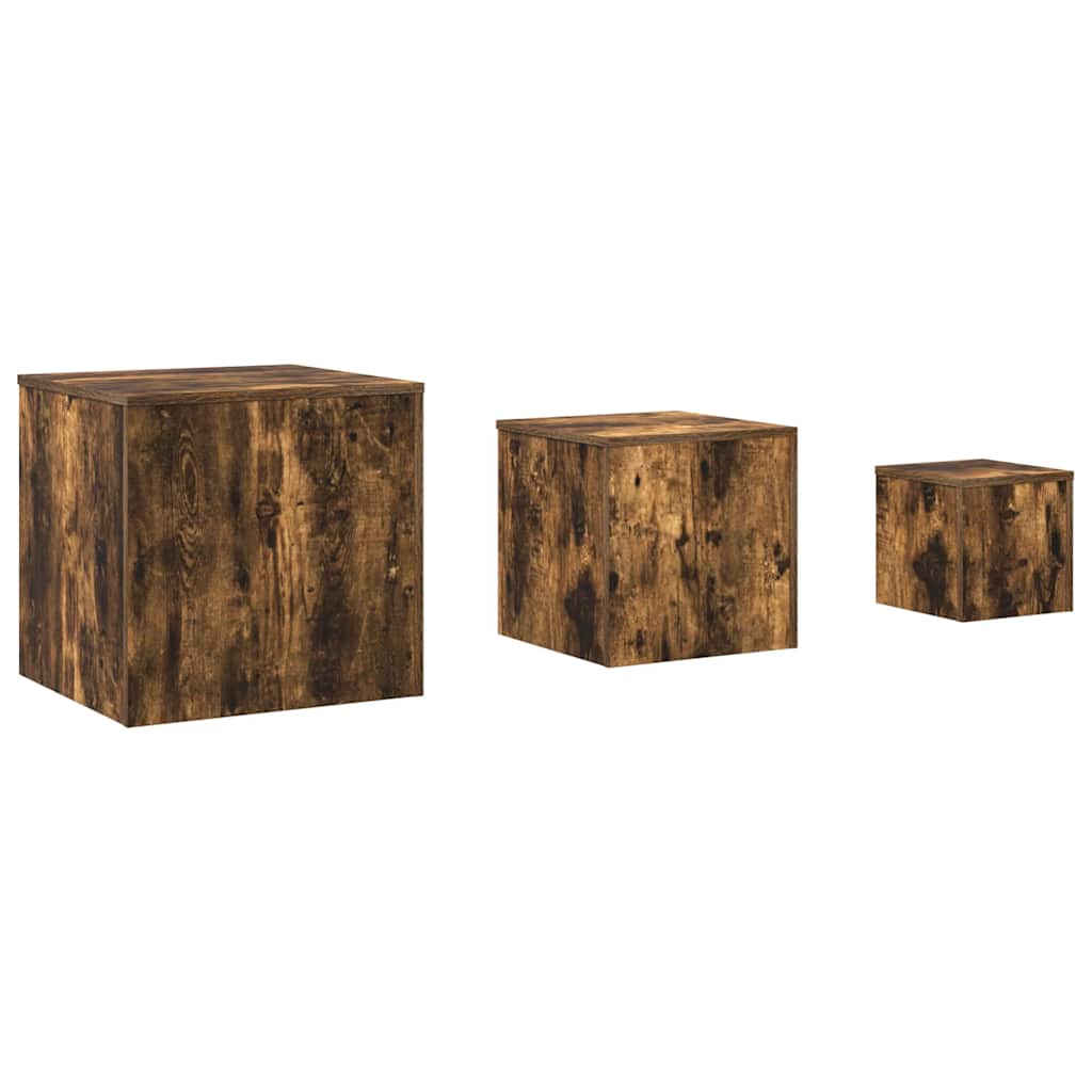 vidaXL Mesitas auxiliares 3 piezas madera contrachapada roble ahumado