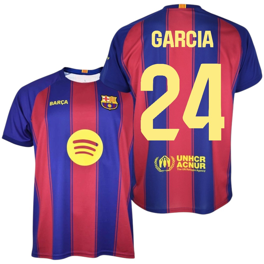 Barça - Camiseta Réplica Oficial 25/26 - Jugador GARCIA Nº24 - Colores Blaugrana - Tejido Transpirable - Detalles bordados.